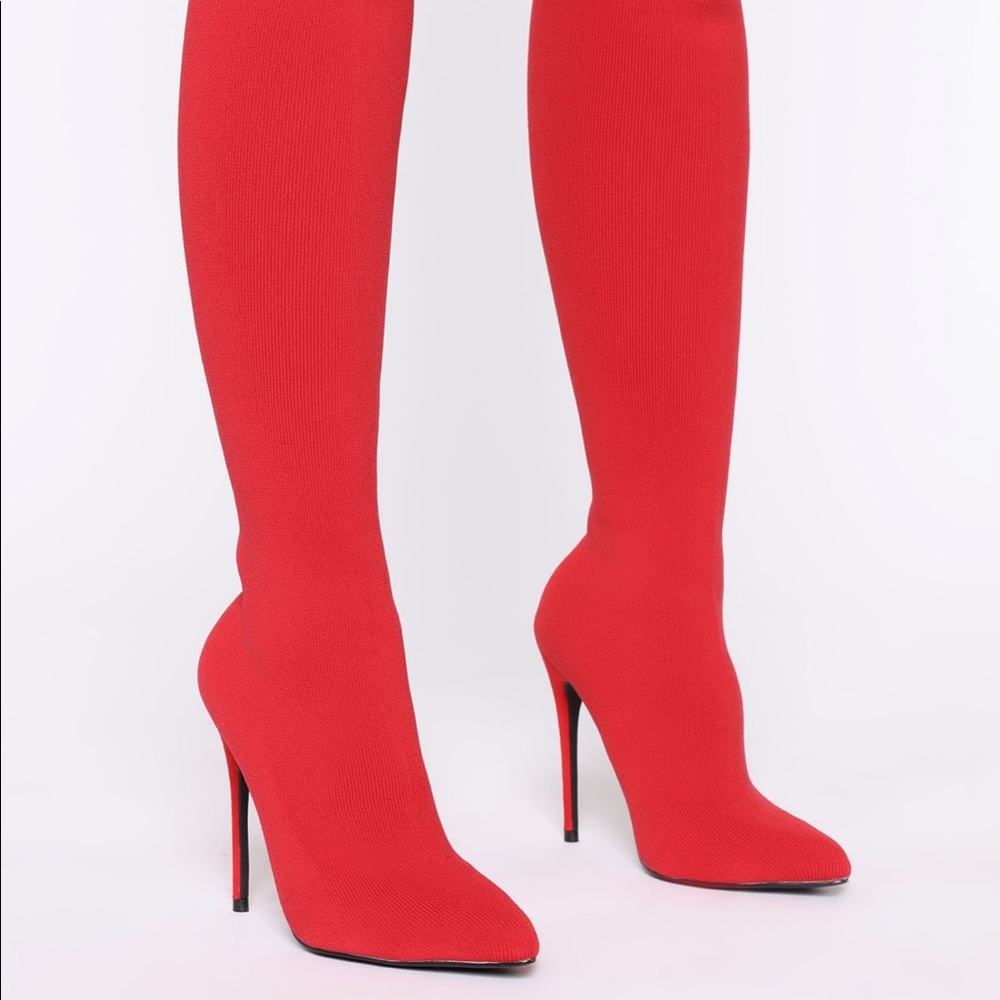 Fashion Nova Red Knee High Boots